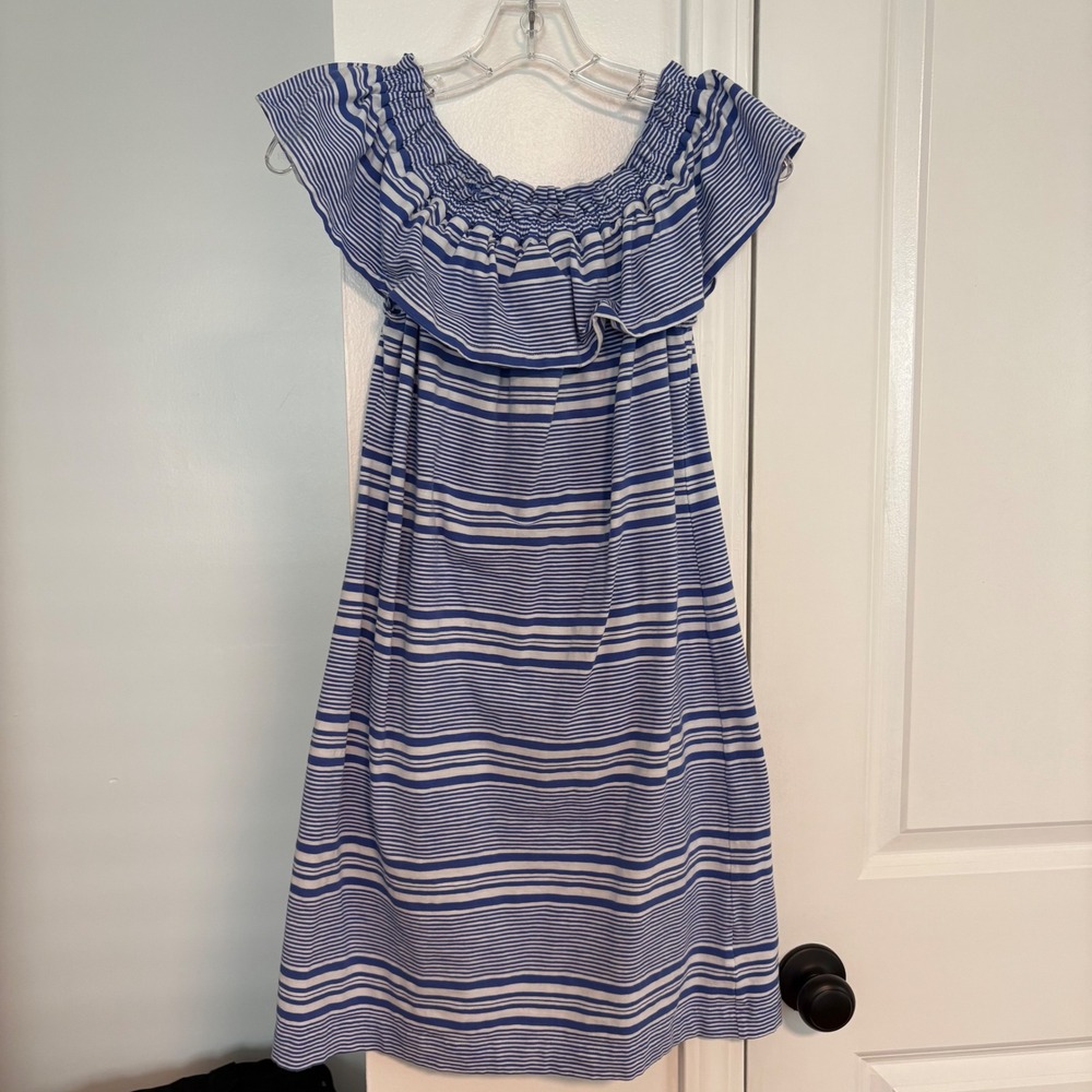 Vineyard Vines XS Dress Blue White Striped Off Shoulder‎ Casual Sun Sundress